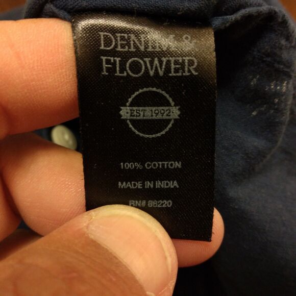 Denim & Flower shirt mens L Large navy blue all over pineapple print button slim - Picture 7 of 8